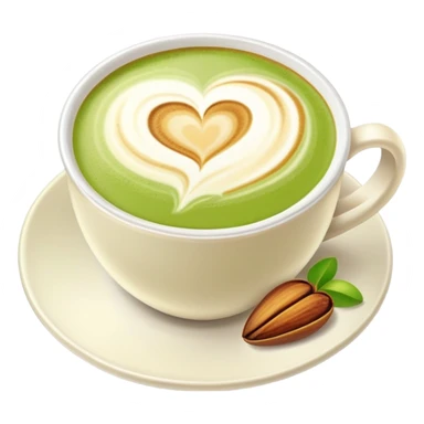 pistachio latte with heart latte art sticker