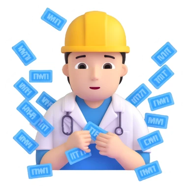 Stressed IT technician with many hospital support tickets sticker