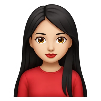 create a girl emoji with long black hair, straight hair and tan skin, with latina makeup and red clothes sticker