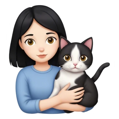 Black-haired girl carrying a cat sticker