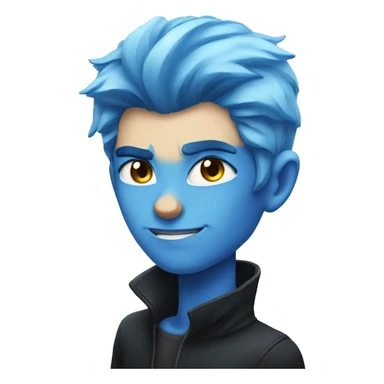 blue hair, blue eyes, evil, cat ears, sticker