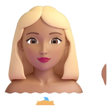 close-up of a woman's face with darker blonde straight hair, light brown skin, with the three iconic arches of Atalaia Beach (Aracaju-SE) prominently displayed very close in the background, middle arch taller with round tops, made of tiles sticker