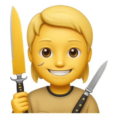 Yellow iPhone emoji holding knife with smile head only sticker