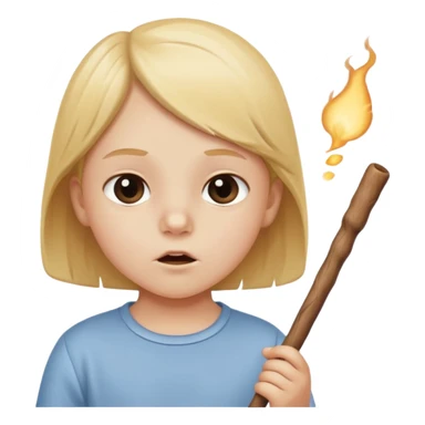 The white child blows into the stick sticker