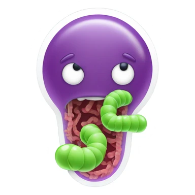 Bacteria coming out of a tube with a digestive tract in the background sticker