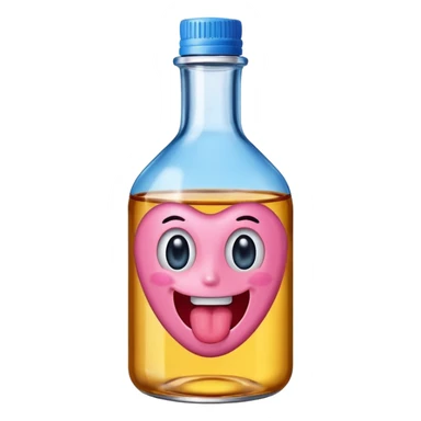 Smiling bottle of oil pink with silly face tongue out blue top sticker