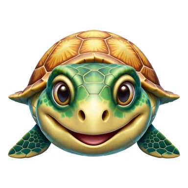Cinematic Comical Sea Turtle Portrait Emoji, Head tilted dramatically with an exaggeratedly amused expression, featuring a boldly patterned, domed shell and wide, comically expressive eyes full of playful disbelief, Simplified yet hilariously expressive features, highly detailed, glowing with a slightly sassy oceanic glow, high shine, dramatic yet playful, stylized with an air of cheeky marine mischief, soft glowing outline, capturing the essence of a meme-worthy sea turtle that looks ready to glide its way into viral fame! sticker