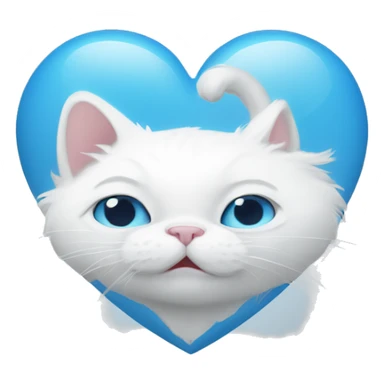 A white cat that pops out from the blue heart sticker