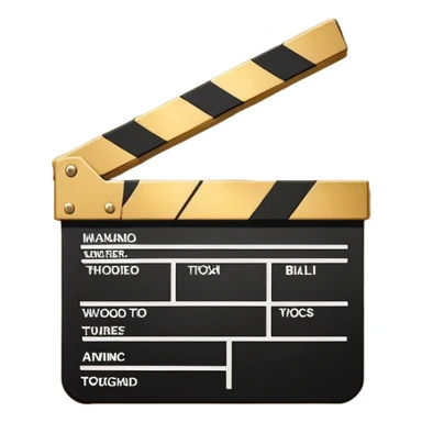minimalist movie clapboard with gold top and white bottom, diagonal line across the front sticker