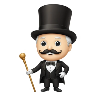 Rich Uncle Pennybags with mustache, top hat, tuxedo, and cane sticker