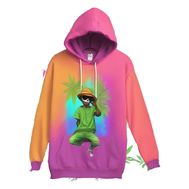 Hemp leaves Multicoloured neon person smoking wearing hoodie dancing hip hop bucket hat tropical Skater fashion aesthetic baggy clothes graphic t shirt 420 sticker