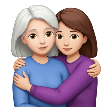 Abrazo de Madre con pelo blanco y hija con pelo morena sticker