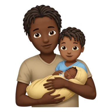 Happy African very dark black skinDad with short dread locs, with his newborn in arm,faceless brown skin newborn baby in arm sticker