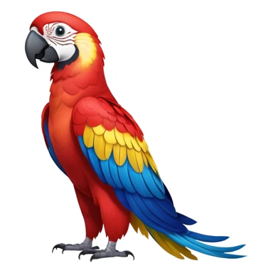 cinematic-macaw-realistic-full-body-standing-emoji,-vibrant-feathers-glowing-with-rich-reds,-blues,-and-yellows,-head-tilted-dramatically,-curved white-beak-gleaming,-piercing-dark-eyes-exuding-confidence,-simplified-yet-realistic-focused sticker
