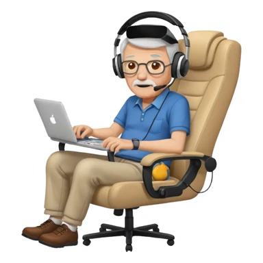 old man in gaming chair at a gaming desk sticker
