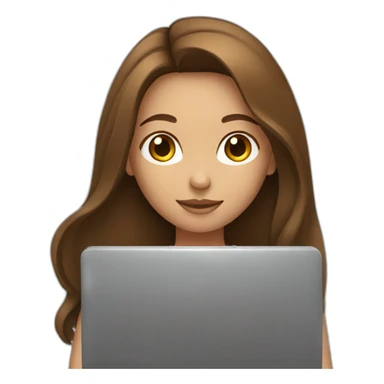 A girl with long brown hair holds a laptop sticker