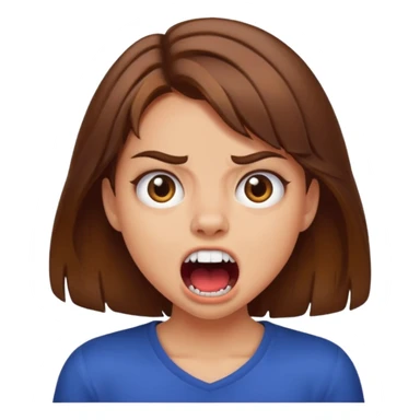 A girl growling like rawr silly vibes but make it an emoji not real human but long brown hair and more silly sticker