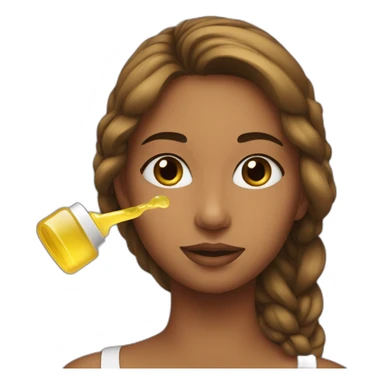a girl applying oil on her face. sticker