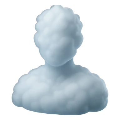 person made entirely of white fluffy clouds, shoulder up, front view, matte glass style sticker