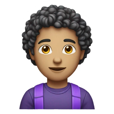 a person using a notebook. that he is light skinned and that he is a young man who has curls and wears clothes with purple tones. sticker