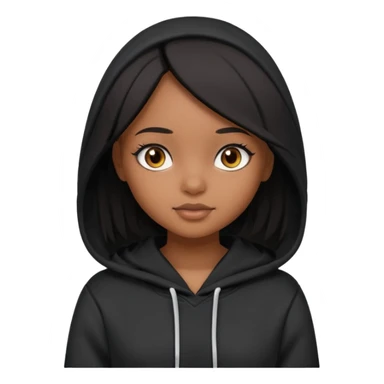  Brown skin girl , who has staight medium length black hair without bangs , brown eyes , and doll like makeup , in a black hoodie. sticker