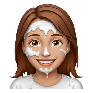 Brown Hair Woman , white paint , drip, face, happy sticker