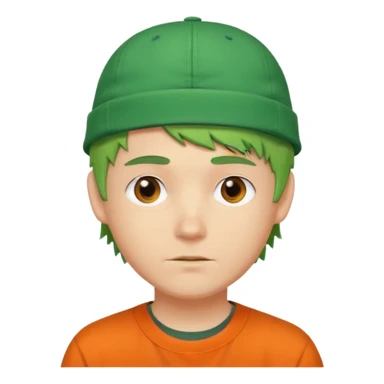 white guy with short messy green hair, wearing an orange backwards cap, street style sticker