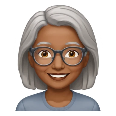 Older woman of color with gray shoulder length  hair and glasses and smiling sticker