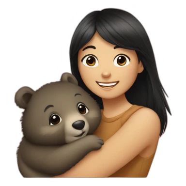 happy-girl-who-is-black-hair-and-hugging-happy-quokka sticker