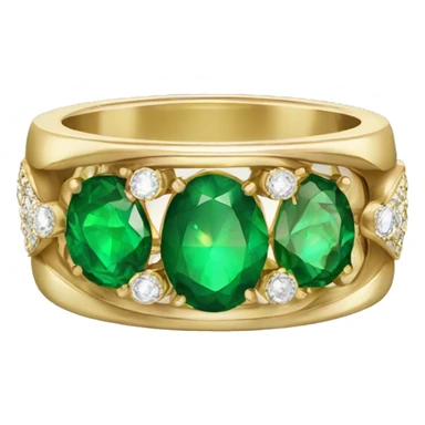 Gold ring with diamond in middle and green gem side stones sticker
