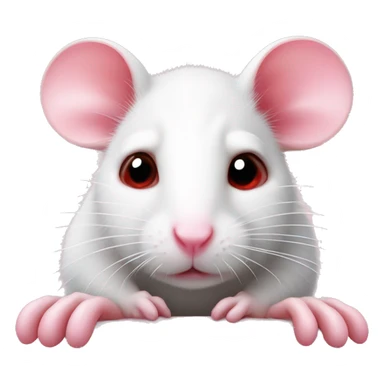 Realistic white rat with small ears, bright red eyes and baby pink tail and baby pink paws in sleeping position sad face eyes open sticker