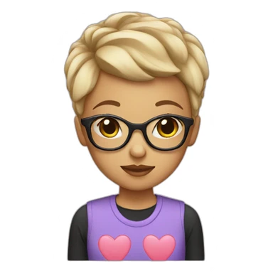 Girl with boycut hair and specs with hearts sticker