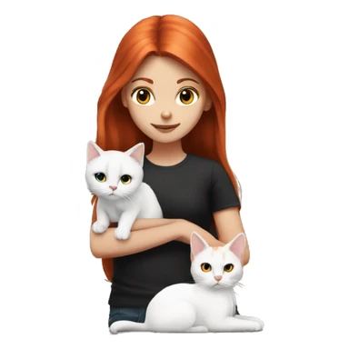 A red-haired girl with long hair and a white and black cat sticker