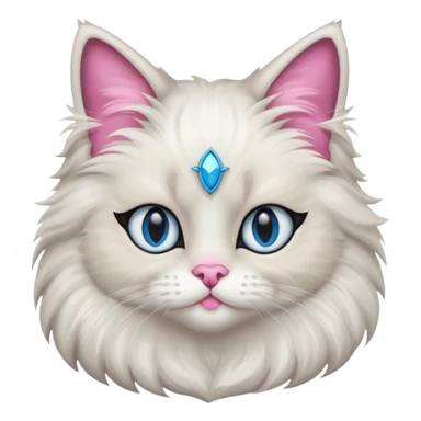 Neva masquerade cat, very fluffy, gray and white, blue eyes and pink nose. No jewelry  sticker