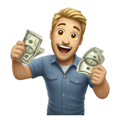 excited, happy man holding out a bill of money in his hand sticker