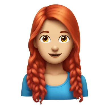 mach mir ein emoji mädchen mit roten langen haaren blauen augen und die hübsch geschminkt ist  sticker