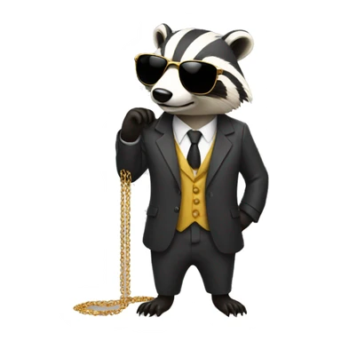badger wearing a suit with shades with a golden solana chain sticker