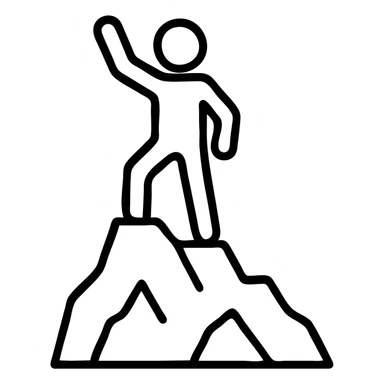 stick figure on a rocky cliff peak, bold outline, icon style sticker