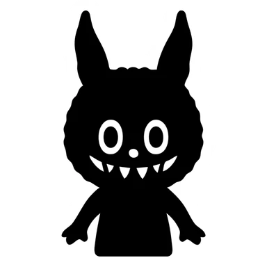 Labubu character as a solid black filled icon, minimal details sticker