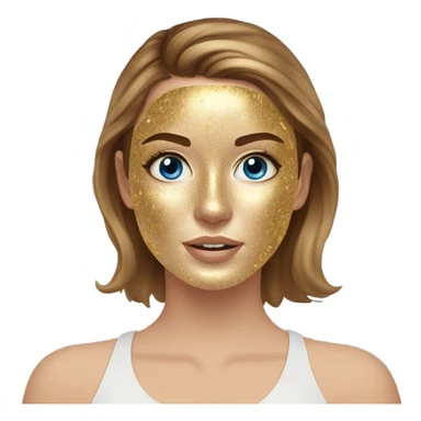 White girl with freackles and Brown hair, and blue eyes using Gold gel mask under her eyes sticker