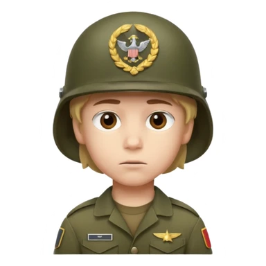 a young boy wearing a military helmet sticker