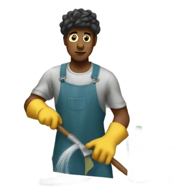 broke boy cleaning a kitchen under pressure  sticker