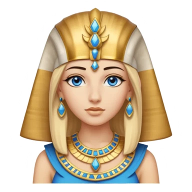 crea l'emoji di Cleopatra ma con i capelli biondi e gli occhi azzurri vestita da faraone con i gioielli egiziani e il cappello da faraone sticker