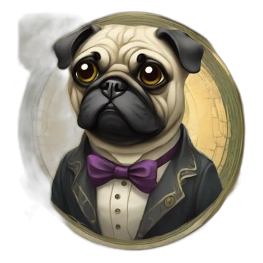 A cyberpunk pug in Art Nouveau style during 1910 sticker