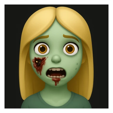 Create a girl zombie with blonde hair in the style of apple emojis, focusing on the zombie theme with blonde hair as the main feature. sticker