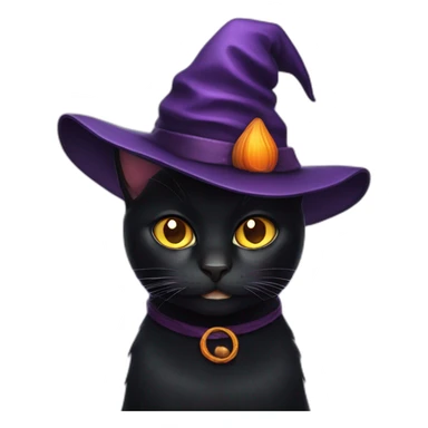 black cat with a witch hat sticker