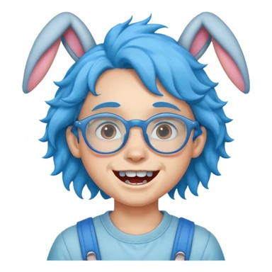 kid with teeth braces bunny eared blue haired curly big teeth and glassess sticker