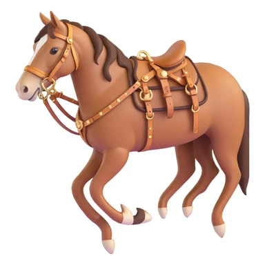 Hermès-style horse harness, detailed leatherwork, gold accents, 3D style sticker
