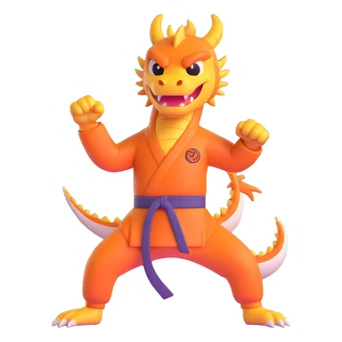 a dragon doing a karate kick, 3D emoji style sticker