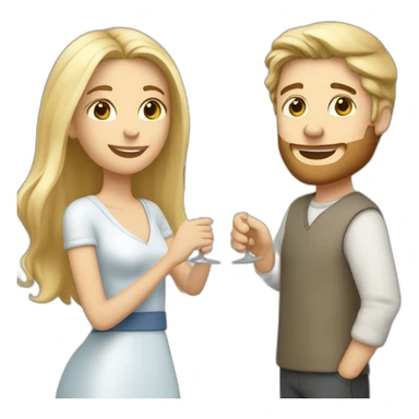 A white female with brown eyes and blond medium long hair and a white male with blue eyes and grey hair, they toast to each other with a glass of white wine. sticker